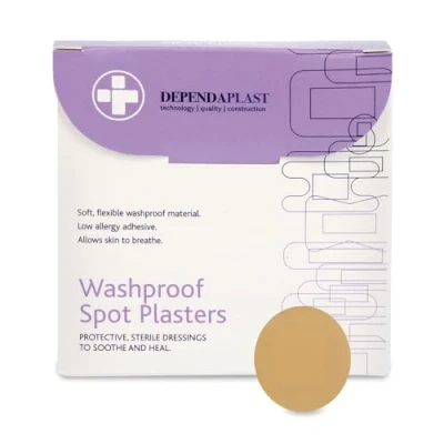 Image of Reliance Medical Dependaplast Washproof Spot Plasters With Protective Film, Sterile Dressings To Soothe And Heal, Non Perforated, Acrylic, Low Allergy Adhesive (Pack of 100)
