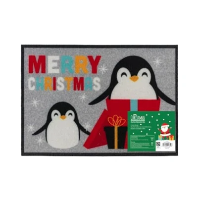 Image of JVL Christmas Machine Washable Door Mat Penguins 40x57cm