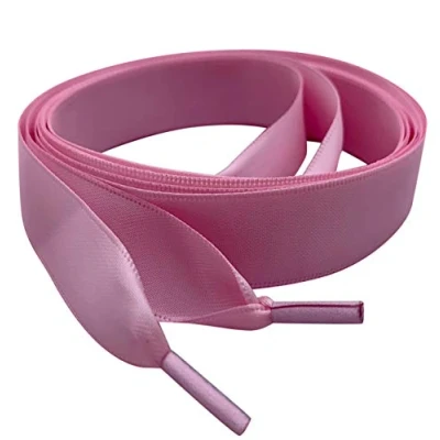 Image of Pink Flat Satin Ribbon Shoelaces My Laces™ for Trainers, Shoes, Boots Shoe Laces (142cm/56&quot;long)