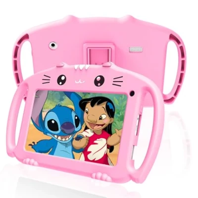 Image of VESWWE Android Tablet for Kids 7 Inch with WiFi 32GB ROM Quad Core Parental Control Pre installed childrens software Shockproof Case(Pink)
