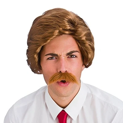 Image of Adult Funny News Guy Fancy Dress Wig &amp; Moustache