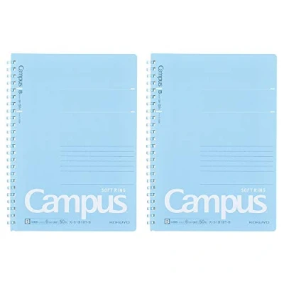 Image of KOKUYO Campus Soft Ring Notebook, A5, B 6mm Dot Ruled, 29 Lines, 50 Sheets, Blue, Set of 2, Japan Import (SU S131BT B)