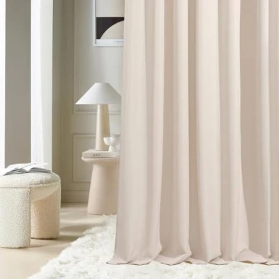 Image of ROOM99 Aura Curtain with Ruffle Tape, 140 x 250 cm, Width Height Blackout Sliding Curtains, Decorative Modern for Living Room, Bedroom, Light Cream, Pack of 1