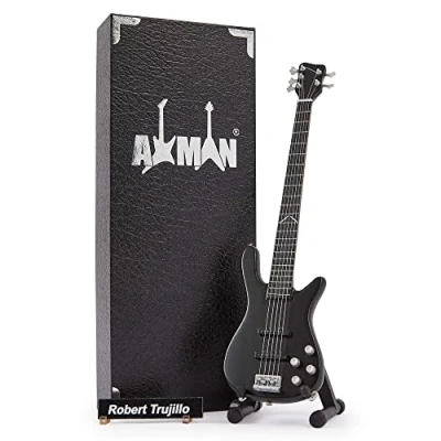 Image of Robert Trujillo Miniature Guitar Replica Music Gifts Handmade Ornamental 1/4 Scale Includes a Display Box, Name Tag and Stand
