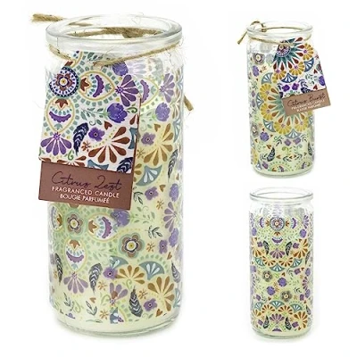 Image of Citrus Scented Candle in Glass Jar Tube Aroma Fragrance and Pot Holder with Pillar Decorative Candles Varies One Supplied