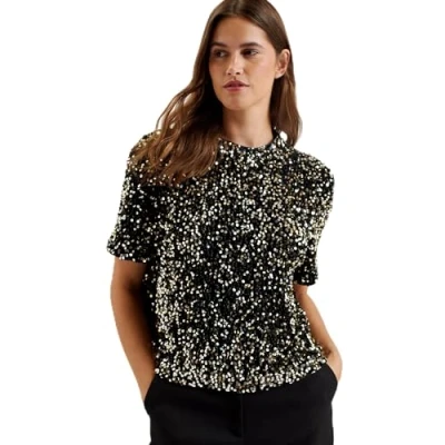 Image of Ted Baker Womens Wmb zarhaaa Velvet Sequin Short Sleeve Tee Blouse, Black, 10 UK