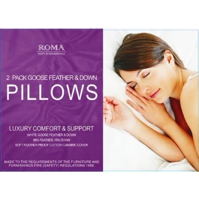 Image of Pair Of Luxury Comfort &amp; Support Goose Feather Down Filled Pillows by Quality Linen and Towels