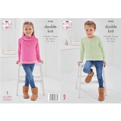 Image of King Cole Children&#039;s Sweater and Cardigan Knitting Pattern Double Knit (6162) 6 Months 8 Years 46cm x 66cm 18&quot; 26&quot; Inches.