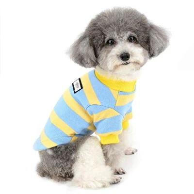 Image of Zunea Small Dog Sweater Coat Winter Warm Knitted Jumper Puppy Clothes Soft Cotton Striped Pet Pullover Knitwear Chihuahua Doggie Jacket Apparel for Dogs Girl Boy Blue XL