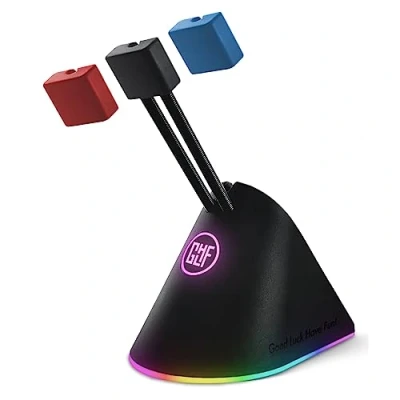 Image of FragON Citadel RGB Mouse Bungee with 3 colorful clips, Cable Management Device, PC Gaming Bungee, for Esports Level Performance, Weighted Base, Anti Slip Feet (Black)