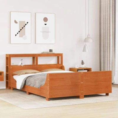 Image of Bed Frame without Mattress Wax Brown 150x200 cm King Size Solid Wood Pine Vidaxl