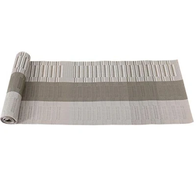 Image of Time to Sparkle Vinyl Woven Table Runner Non slip Mats Waterproof Heat resistant Dinning Decor (Runner Grey Bamboo)