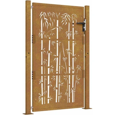 Image of vidaXL Garden Gate 105x155 cm Corten Steel Bamboo Design