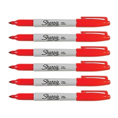 Image of Sharpie Red Fine Markers Pack of 6