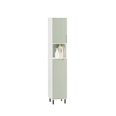 Image of Tall Cabinet with Laundry Basket White and Light Green,BZR137 GR Sobuy