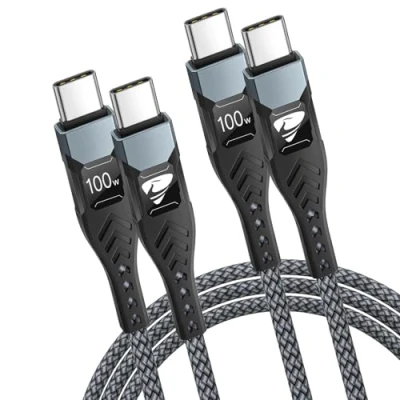 Image of USB C to 100W 5A Charger Cable Fast Charge [2M/2Pack] Type Charging for iPhone 15 Pro Max/Plus iPad Pro/Air MacBook Samsung Galaxy S24 S22