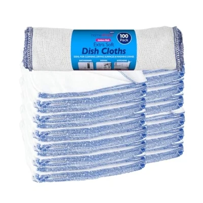 Image of HOMESHOPA Cotton Dish Cloths, 100 Pack White Soft Super Absorbent Home Kitchen Cleaning Scrubbing Washing Up Dishcloths, Washable &amp; Reusable Tea Towels for Cleaning, Drying Surfaces, Dishes