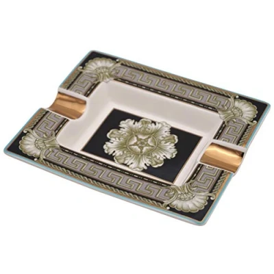 Image of GERMANUS Porcelain Ash tray, Classic Style, 192 x 162 30 mm, Black/Gold/White, Real Ceramic, ASHTRAY