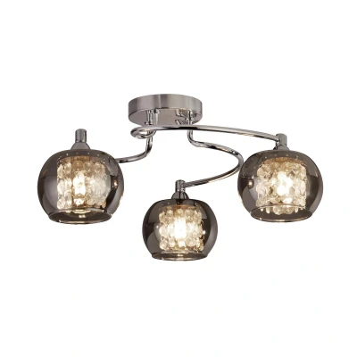 Image of Lovell 3 Light Flush Chrome Metal, Smoked Glass &amp; Crystal