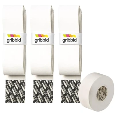 Image of GRIBBID Hockey Grip Chamois, Field Hockey, The Original Dutch Chamois (White, 3 Pack + Sport Tape White)