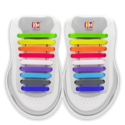 Image of INMAKER No Tie Laces for Kids and Adults, Elastic Trainers, Silicone Tieless Flat Shoelaces Running Shoes