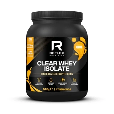 Image of Reflex Nutrition Clear Whey Isolate Protein Powder 20g of Protein, Low Sugar, Fat Muscle Growth &amp; Hydration Light and Refreshing Fruit Juice Style Flavours (Mango, 510g, 17 Servings)
