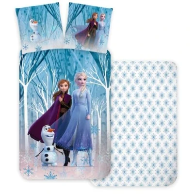 Image of Brandmac Frozen Forest Bedding Set, 100% Cotton and Reversible, Duvet Cover 100 x 135 cm + Pillowcase 40 60 cm, with Olaf, Elsa Anna, for Small Bed