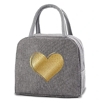 Image of FINDING CASE Insulated Lunch Bag Tote for Women Wide Open Cooler Water Resistant Thermal Leak Proof Organizer Men Girls Children Outdoor Picnic Work (Heart Gold)