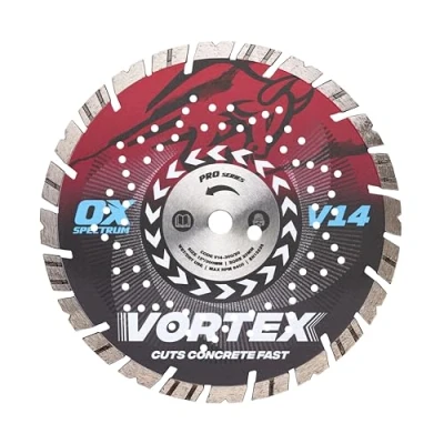 Image of OX Pro V14 Diamond Blade for Concrete 230mm/22.23mm, Turbo V Tooth Fast Cutting and Long Life, Cuts Kerbs &amp; Slabs, Paviors, Roof Tiles, Bricks, General Building Materials