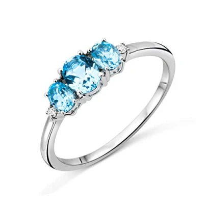 Image of Miore ring 9 kt 375 white gold with blue topaz 0.82 ct and brilliant cut diamonds