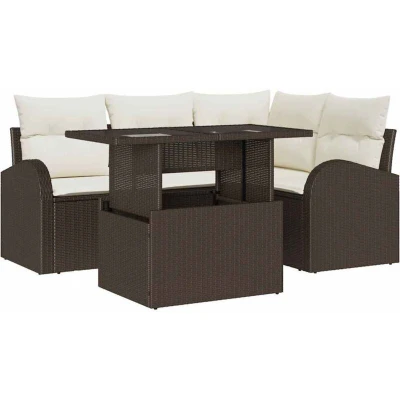 Image of vidaXL 5 Piece Garden Sofa Set with Cushions Brown Poly Rattan