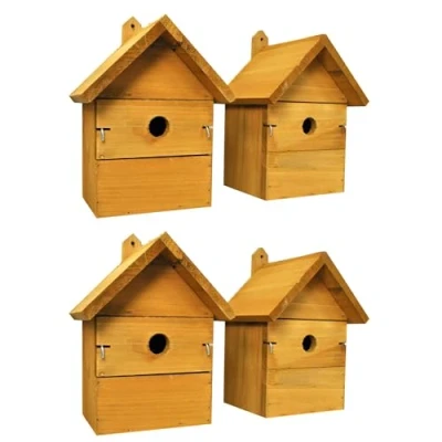 Image of Wooden Birdhouse Garden Nest Boxes with Interchangeable Hole Sizes (Pack of 4)