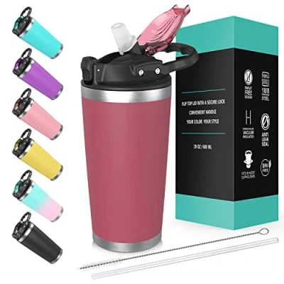 Image of Travel Mug with Lid and Straw 20oz, Vacuum Insulated Coffee Tumbler Cup,Stainless Steel Tumbler, Double Wall Splash Proof Lid, Keep Tea Hot Cold (Claret)