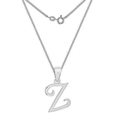 Image of Tuscany Silver Women&#039;s Sterling Rhodium Plated Diamond Initial &#039;Z&#039; Pendant on Curb Chain of 46cm/18&quot;