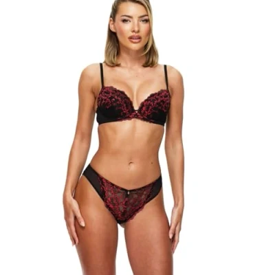 Image of Ann Summers Sexy Lace Planet High Waist Brazilian Briefs for Women with Charm Detail Knickers Waisted Black/Red