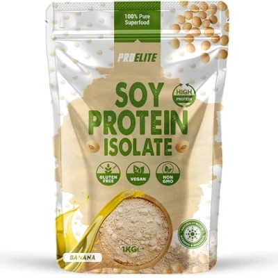 Image of Soy Protein Isolate Powder 1kg Vegan 100% Plant Gluten Free, SOYA Shake for Superfood Super Greens Dairy Free Shakes by PROELITE (1KG, Banana)