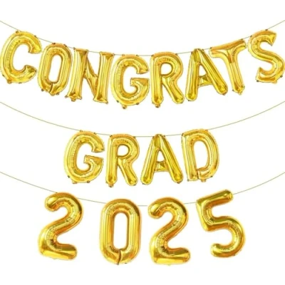 Image of Gold Congrats Grad 2025 Balloons 16 Inch Graduation Foil Balloon Banner For Decorations Party