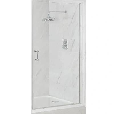 Image of Milano Langley Chrome Hinged Door Frameless Shower Enclosure White Tray 1000mm x 900mm