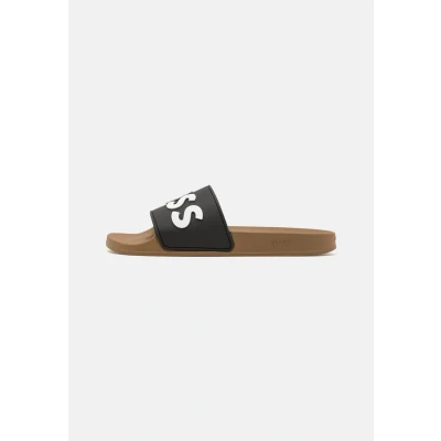 Image of BOSS Mens Kirk Slid Rubber slides with raised logo detail Size 7