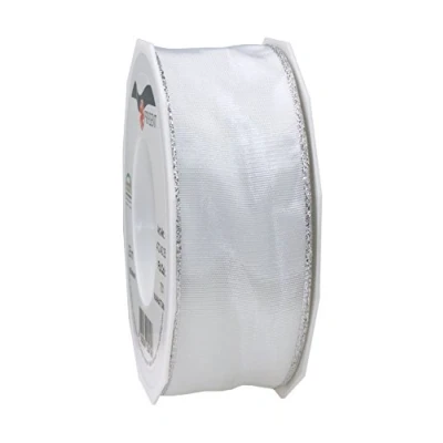 Image of Präsent Manhattan Wired Taffeta Ribbon White 25 m Roll 40 mm width
