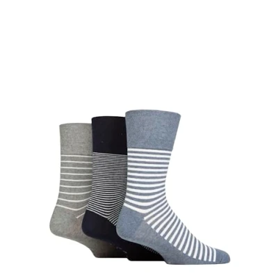 Image of Mens 3 Pair SOCKSHOP Gentle Grip Cotton Holiday Socks Navy / Denim Melange Stripe 6 11