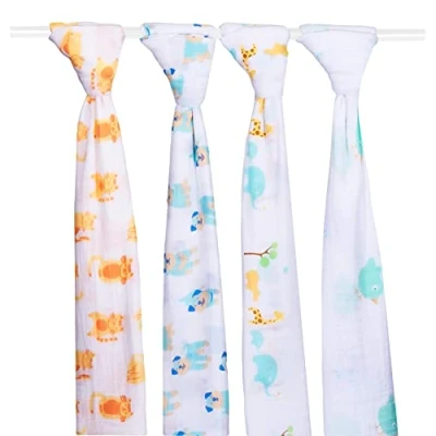 Image of ana wiz Extra Large Super Soft Muslins Animal Designs Gift Boxed 4 Pack