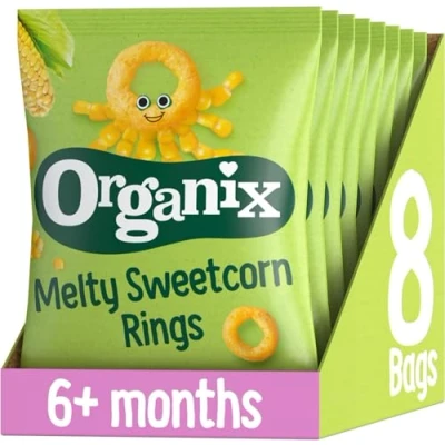 Image of Organix Melty Sweetcorn Rings, Organic Baby Snack, Finger Food, 6+ Months, 20 g (Pack of 8)