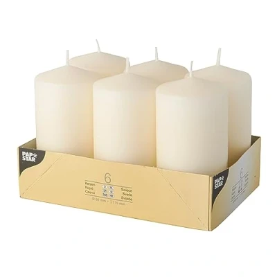 Image of Papstar 17991 Pillar Candles Set of 6 (Diameter 60 x 115 mm) Cream