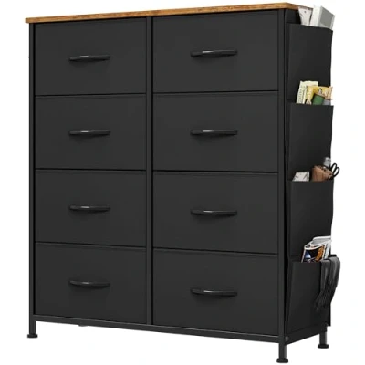 Image of YITAHOME Chest of Drawers, Dresser with side pockets &amp; hooks, Fabric 8 Drawers Handles, Metal Frame, Wood Top, for Bedroom,Living Room,Nursery Room,Hallway, Black