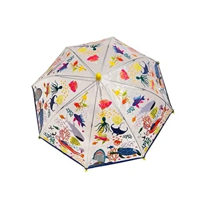 Image of Floss &amp; Rock Deep Sea Transparent Colour Changing Kids Umbrella, 23.6 Inch, Multicolor