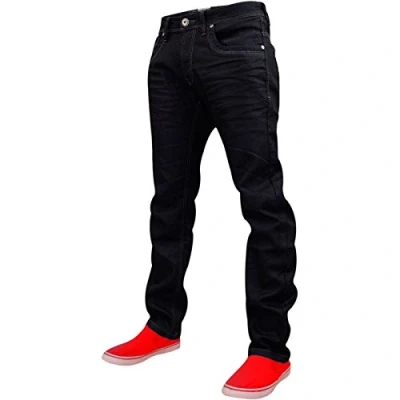 Image of Crosshatch New Mens Designer Stretch Denim Jeans Slim Fit Curved Cut Trousers[Mid Black,34&quot; 34&quot;]