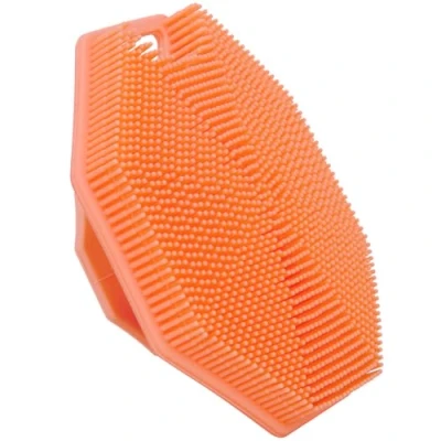 Image of Alyvisun Silicone Body Scrubber with Hook and Suction, Handheld Shower Bath Brush for [Gently Exfoliate &amp; Massage], Cleansing All Skin Type (Orange)