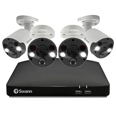 Image of Swann Professional NVR Security System with 2TB HDD, 4 Camera 8 Channel, PoE, 4K UHD, Face Recognition, Indoor Outdoor Wired CCTV, Colour Night Vision, Heat Motion Sensing, Spotlights, 887804FB