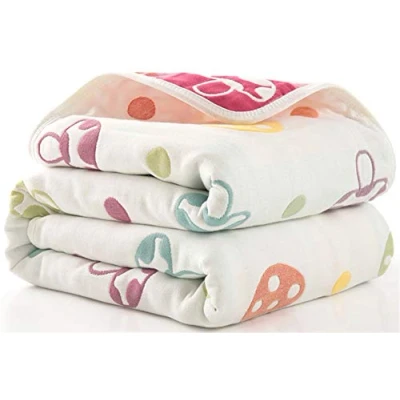 Image of Hayisugar Baby Swaddle Blankets 6 Layer Muslin Wrap 100% Cotton Stroller Cover Receiving Infant, Newborn Blanket for Crib, Travel, Outdoor, mushroom, 110x110cm